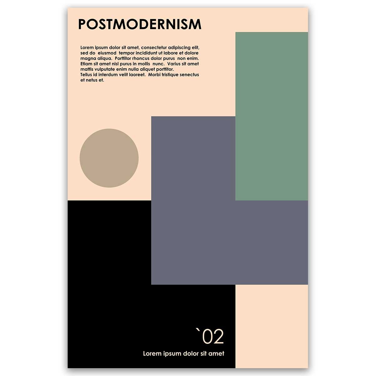 Tableau postmodernisme formes géométriques beige et vert toile imprimée, HEXOA