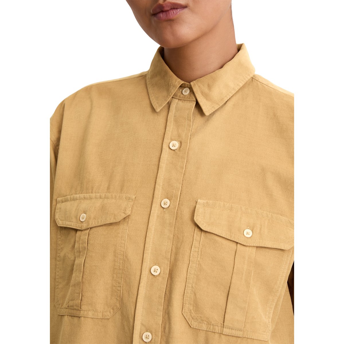 Blouse en velours côtelé fin relaxed en mélange de coton organique et de lyocell beige, MARC O'POLO