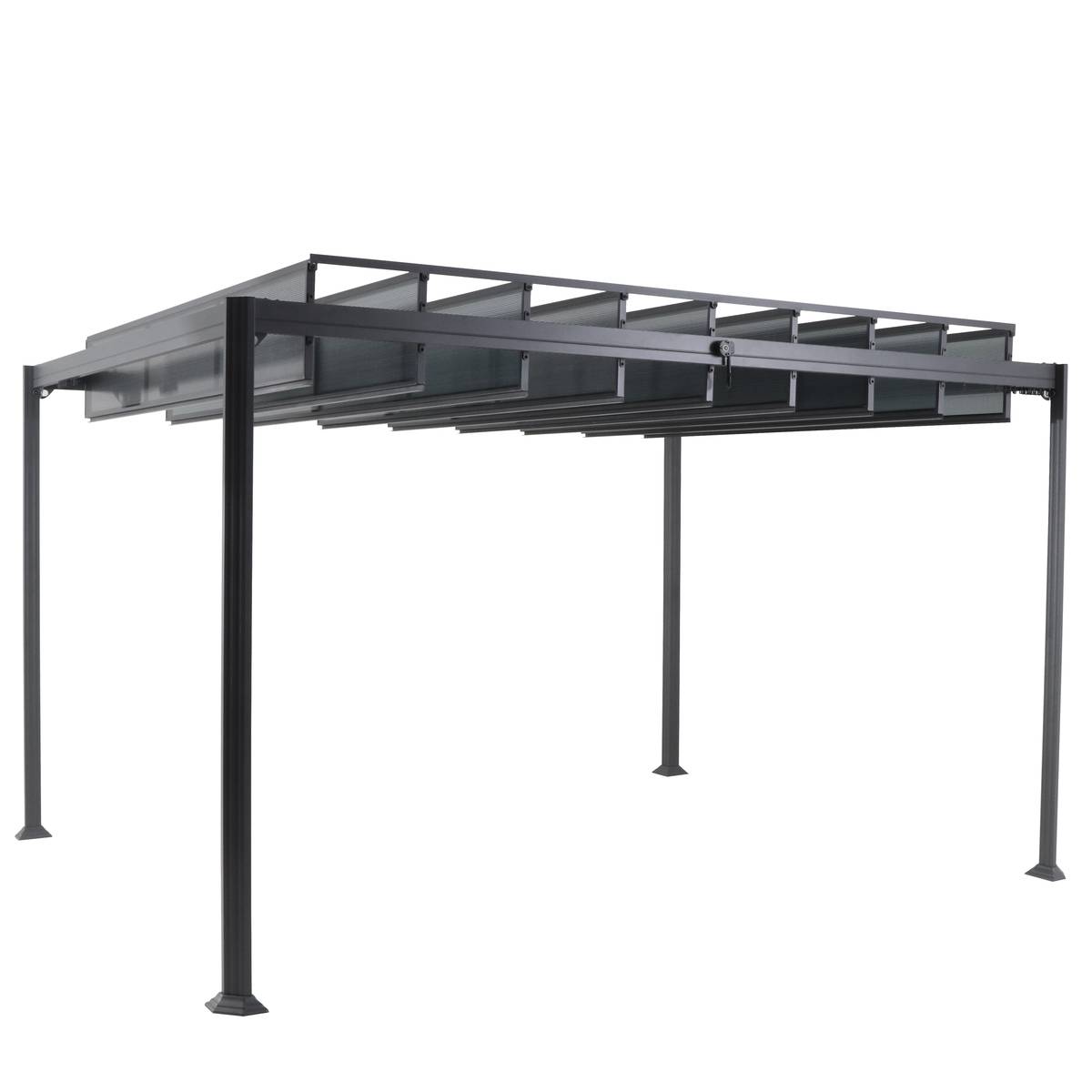 Pergola en aluminium toit polycarbonate à lattes orientables 3,8x3m BELIZE gris, HESPERIDE