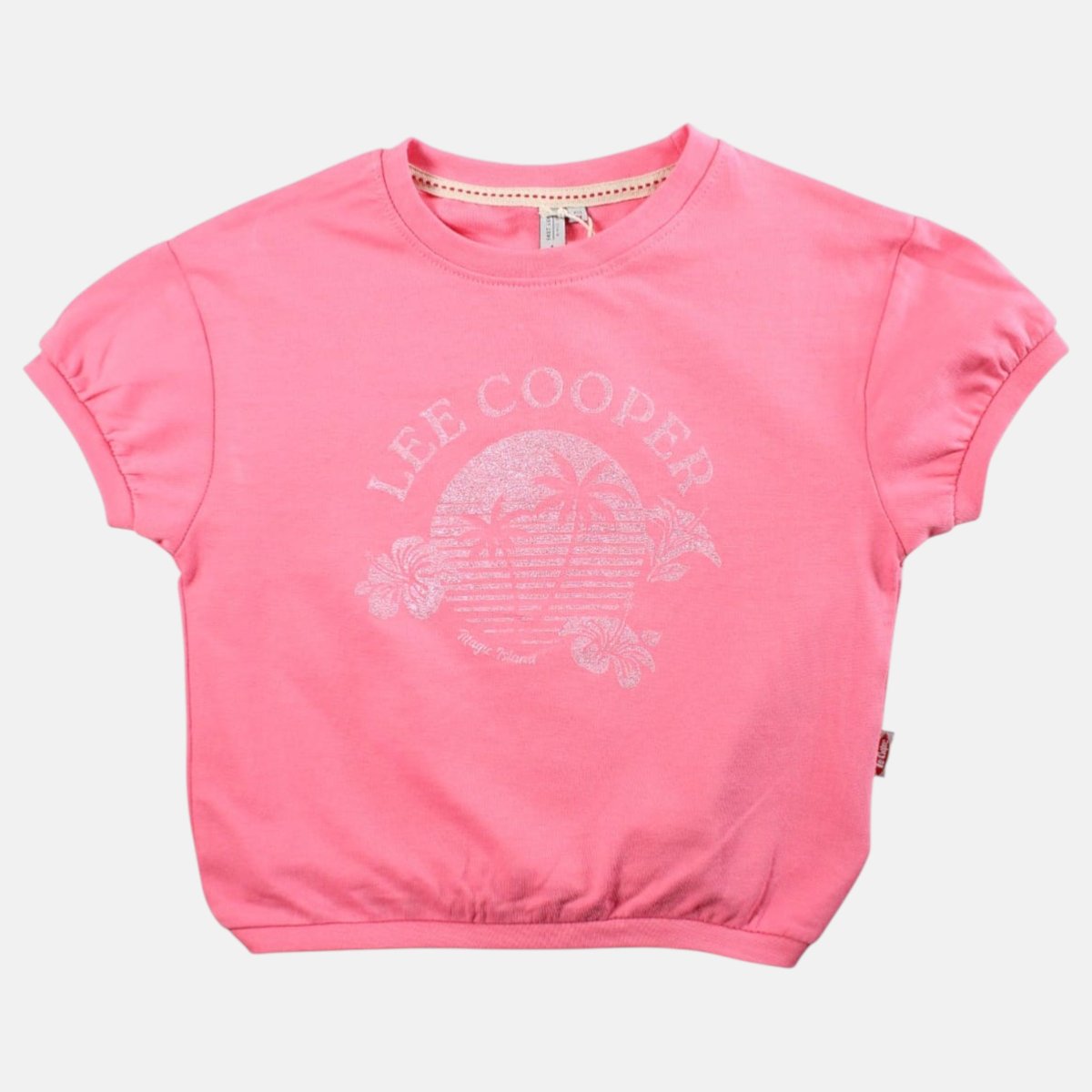 T-shirt manches courtes imprimé, col rond CROPPED fushia, LEE COOPER