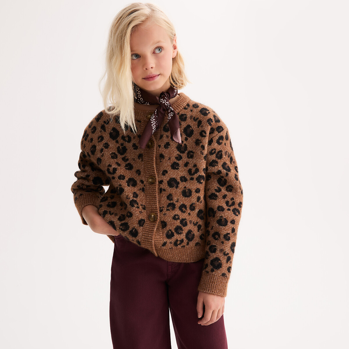 Cardigan en grosse maille, motif animalier imprimé léopard, LA REDOUTE COLLECTIONS