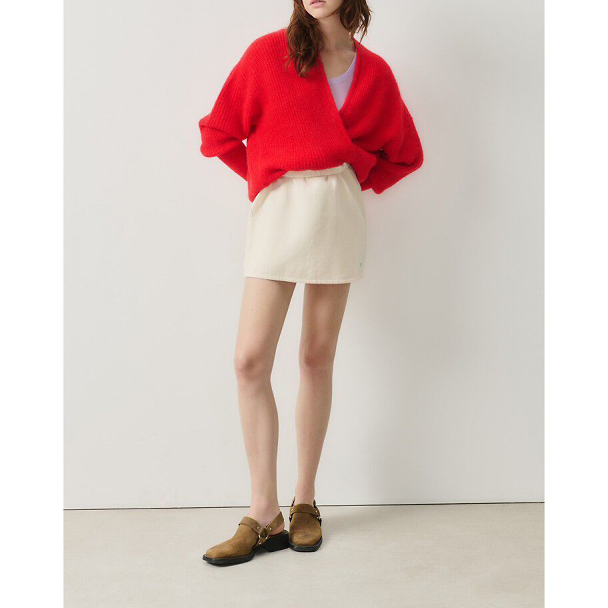 Afaz Straight Mini Skirt with Elasticated Waist ecru , AMERICAN VINTAGE