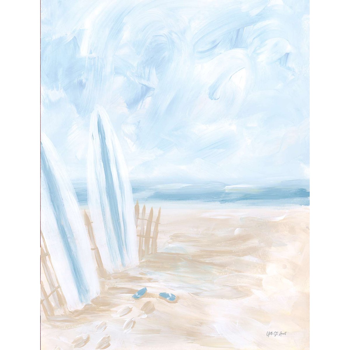 Papier peint plage aquarelle ciel bleu doux ambiance bord de mer bleu, HEXOA