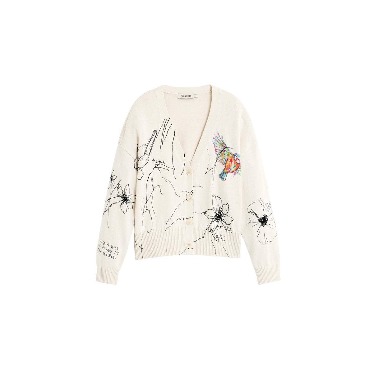 Cardigan à imprimé floral blanc, DESIGUAL