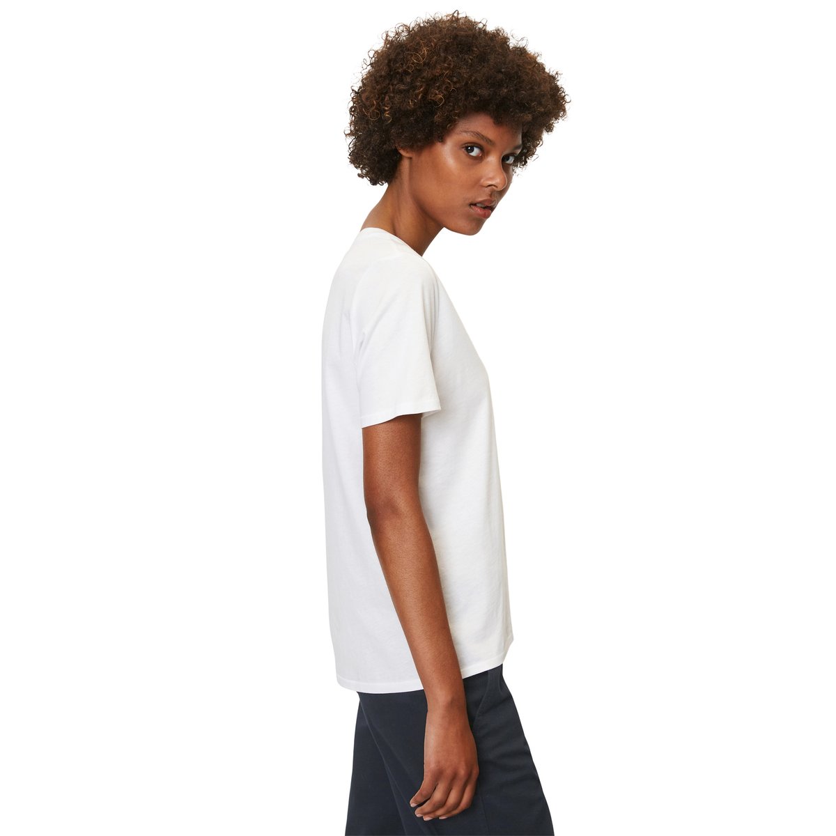 T-shirt classique à encolure en V en coton organique blanc, MARC O'POLO