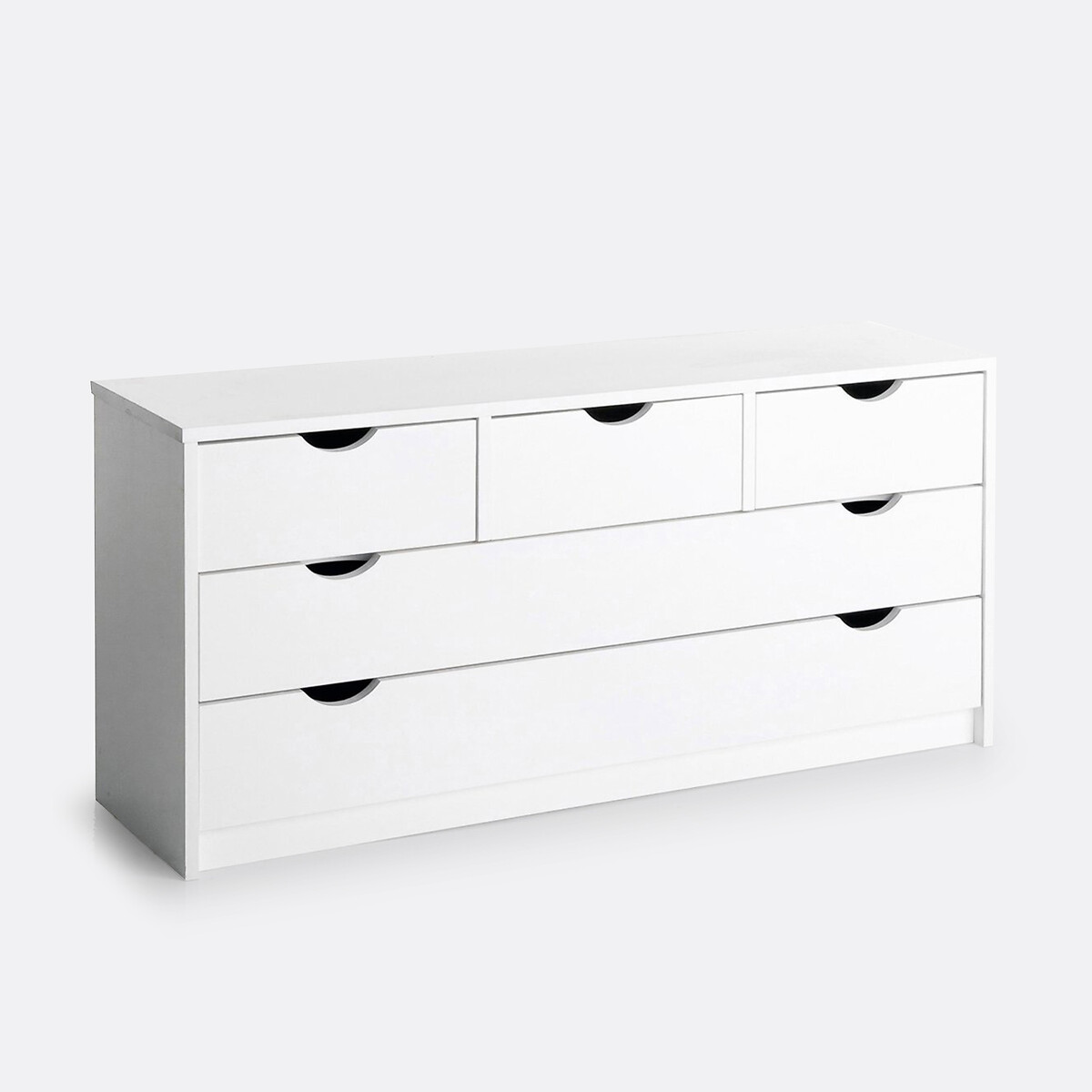 Commode 5 tiroirs, pin massif, Crawley blanc laque, SO'HOME