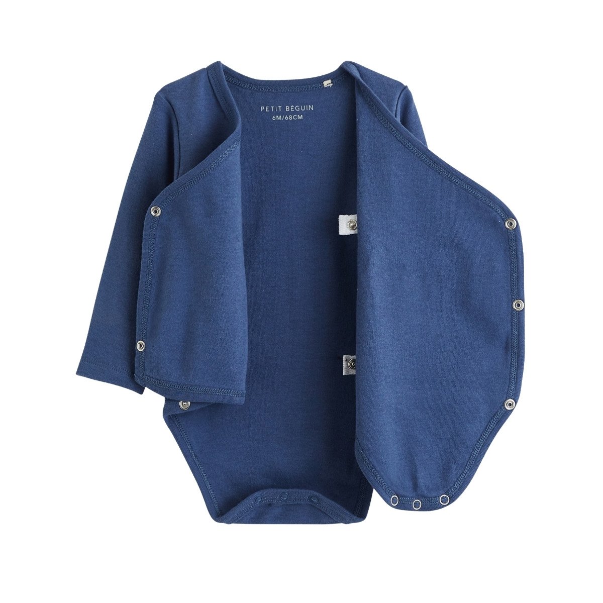 Lot de 2 bodies bébé manches longues ouverture croisée Emile bleu, PETIT BEGUIN