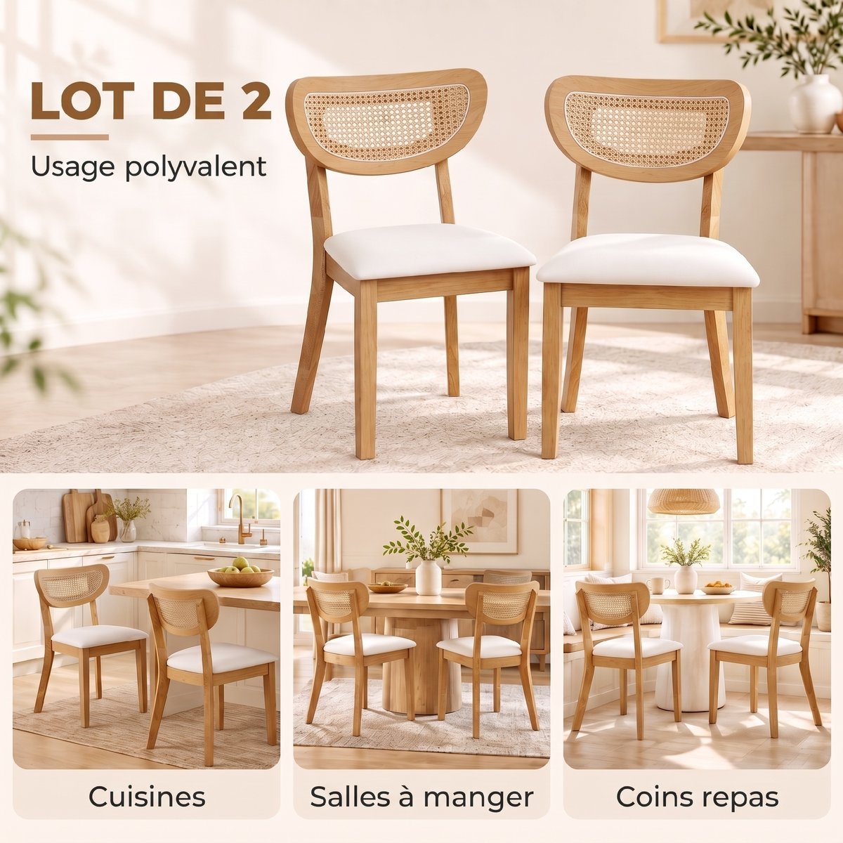 Chaise de salle à manger Tissu aspect lin beige, chêne naturel, HOMCOM