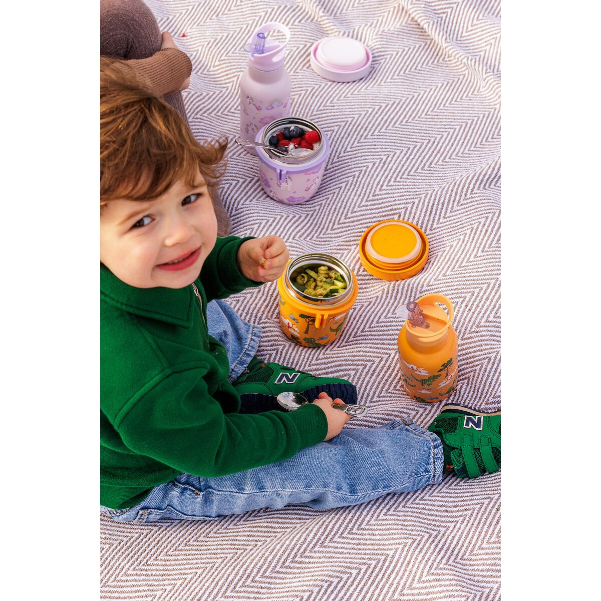 Kids Dinosaur Food Flask & Water Bottle Set orange, VINERS