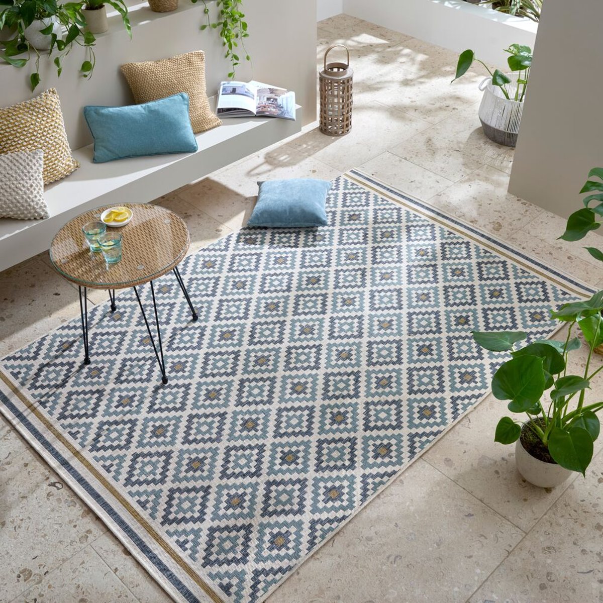 Tapis extérieur ZIA bleu, FLAIR RUGS