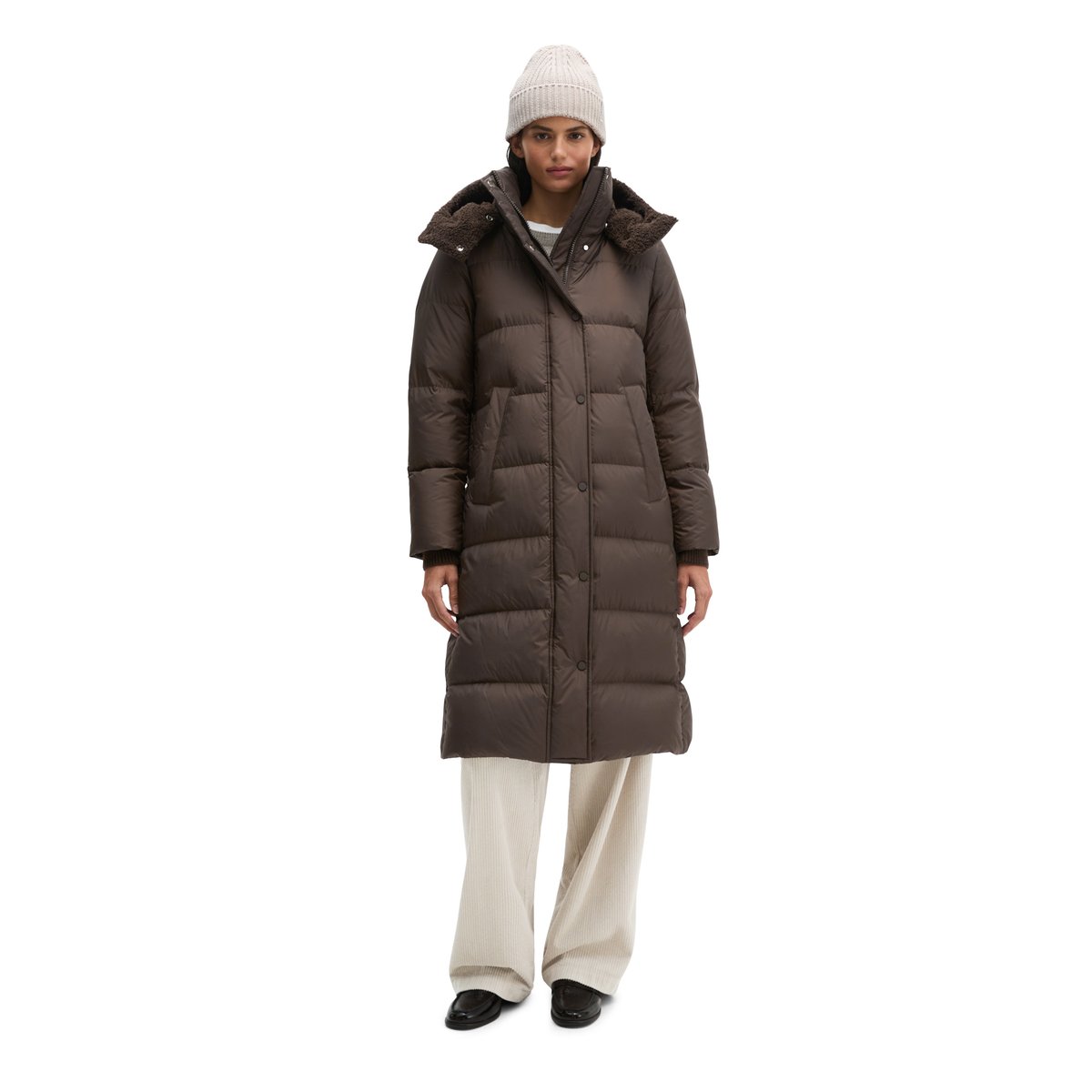 Manteau matelassé en duvet à capuche, coupe régulière avec une surface hydrofuge marron, MARC O'POLO