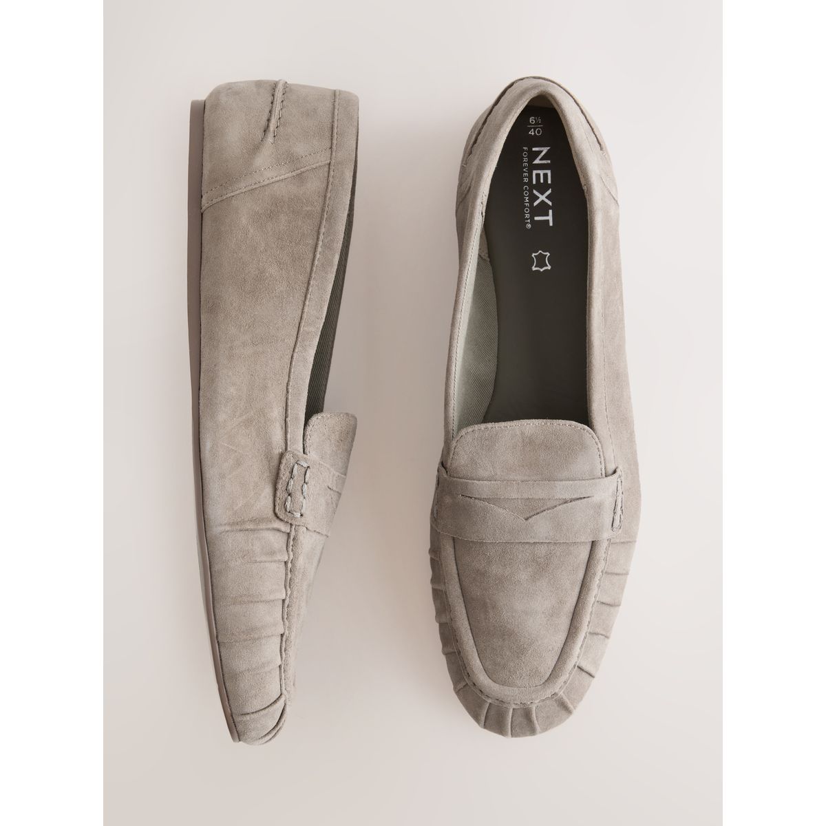 Mocassins froncés en cuir forever comfort vert kaki, NEXT