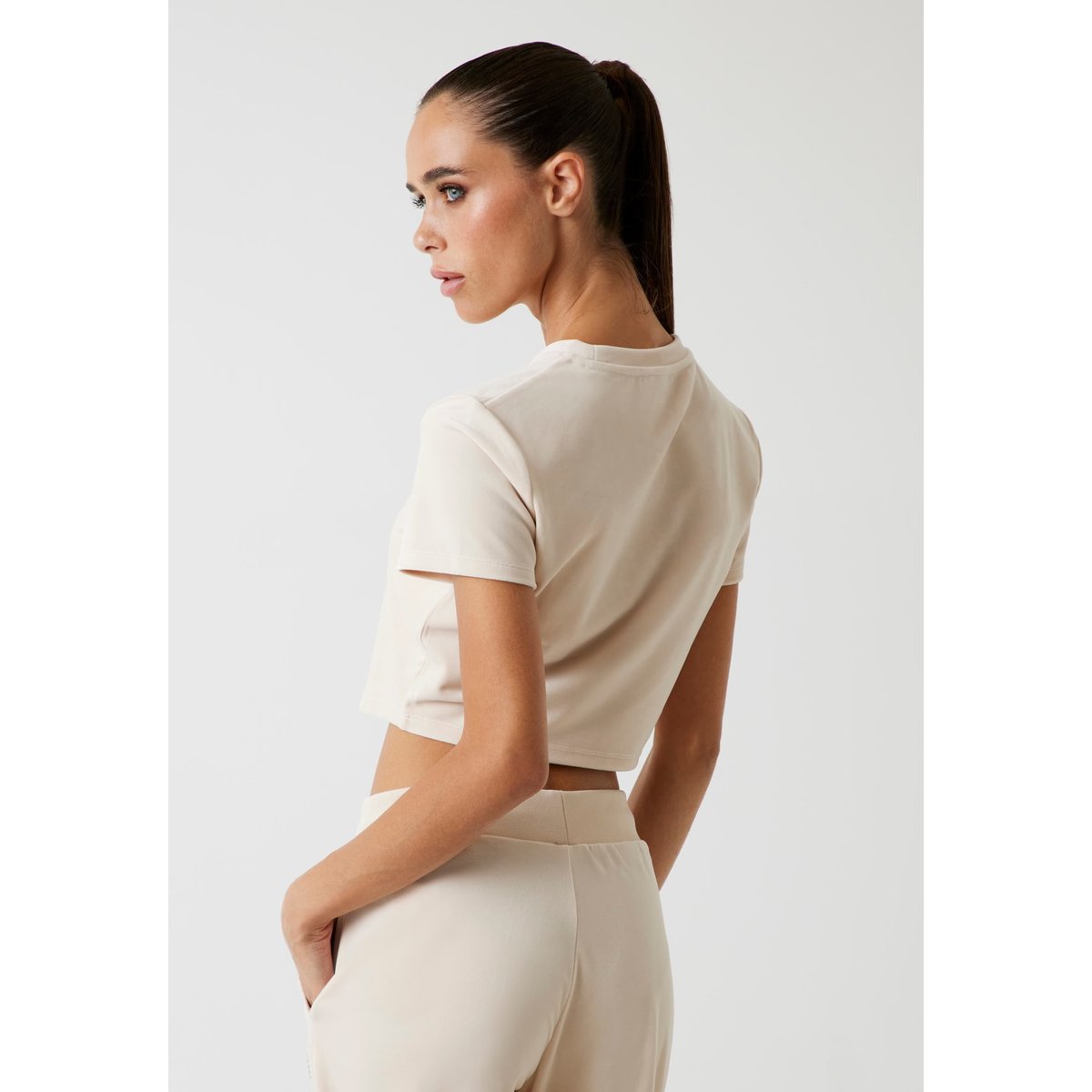 T-Shirt Crop Velours beige, GUESS
