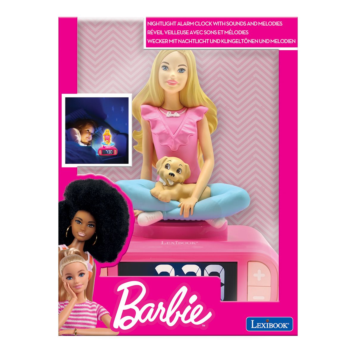 Réveil digital avec veilleuse lumineuse Barbie rose, LEXIBOOK