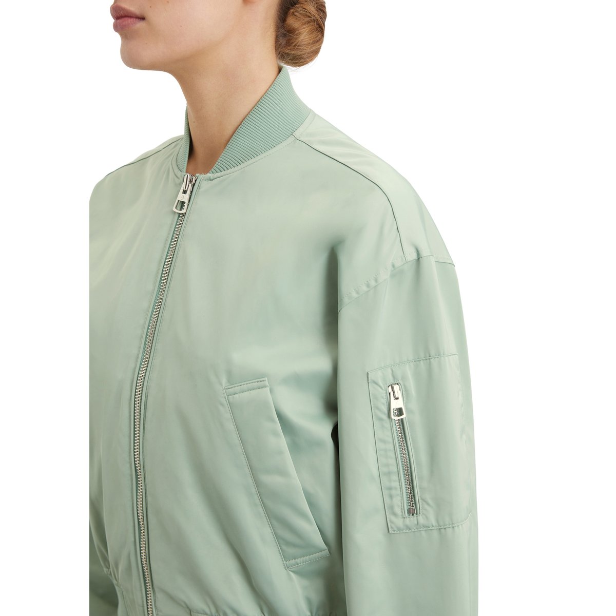 Blouson style aviateur regular en sergé de polyester recyclé vert clair, MARC O'POLO