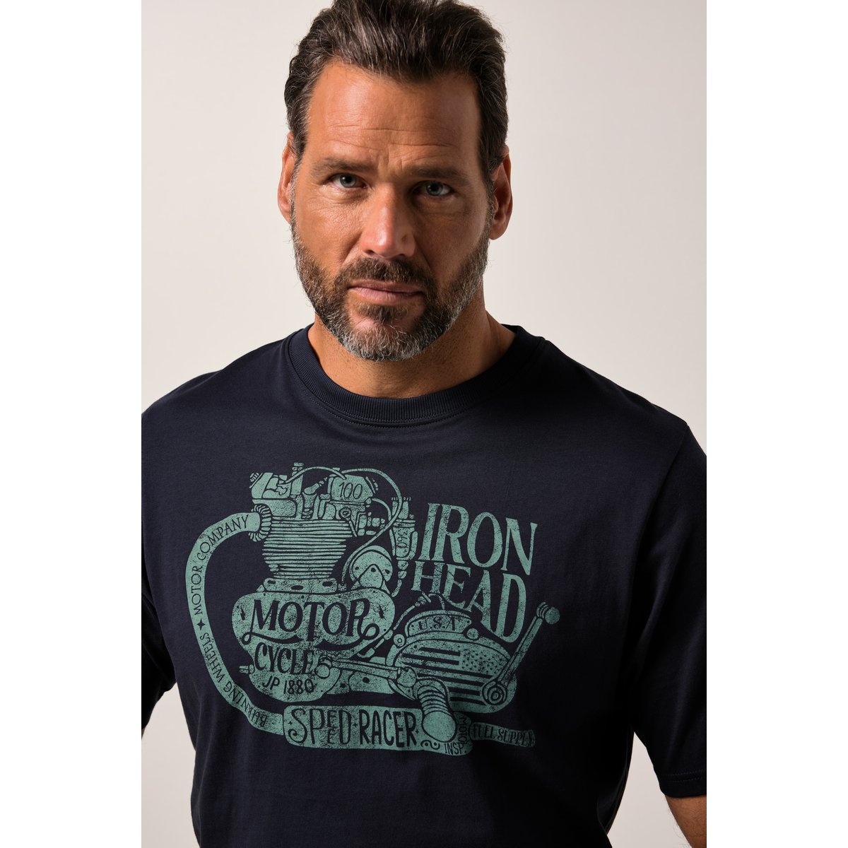 T-shirt, manches courtes. Imprimé poitrine bleu marine, JP1880