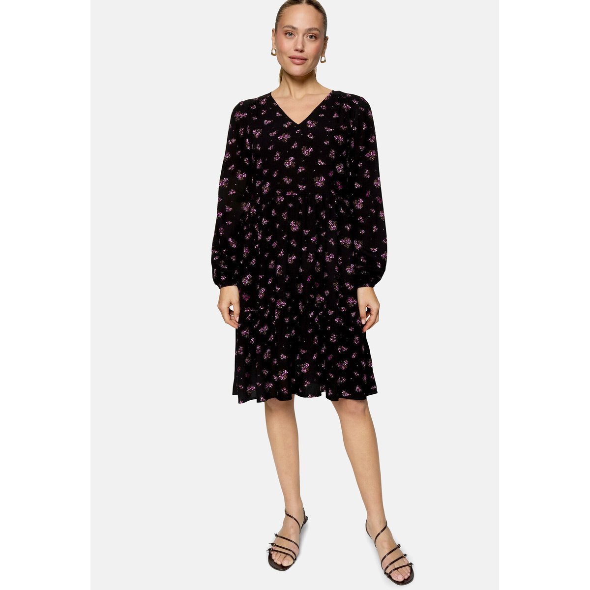 Robe à volants à impression black/pink, ZERO