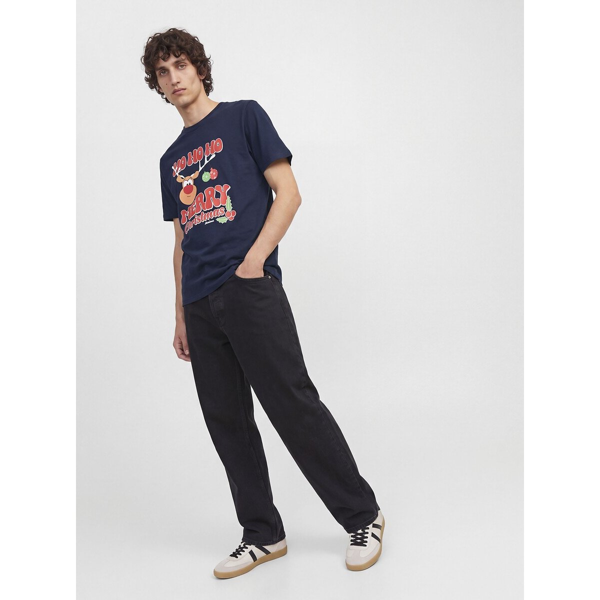 T-shirt manches courtes, col rond, XMAS bleu marine, JACK & JONES