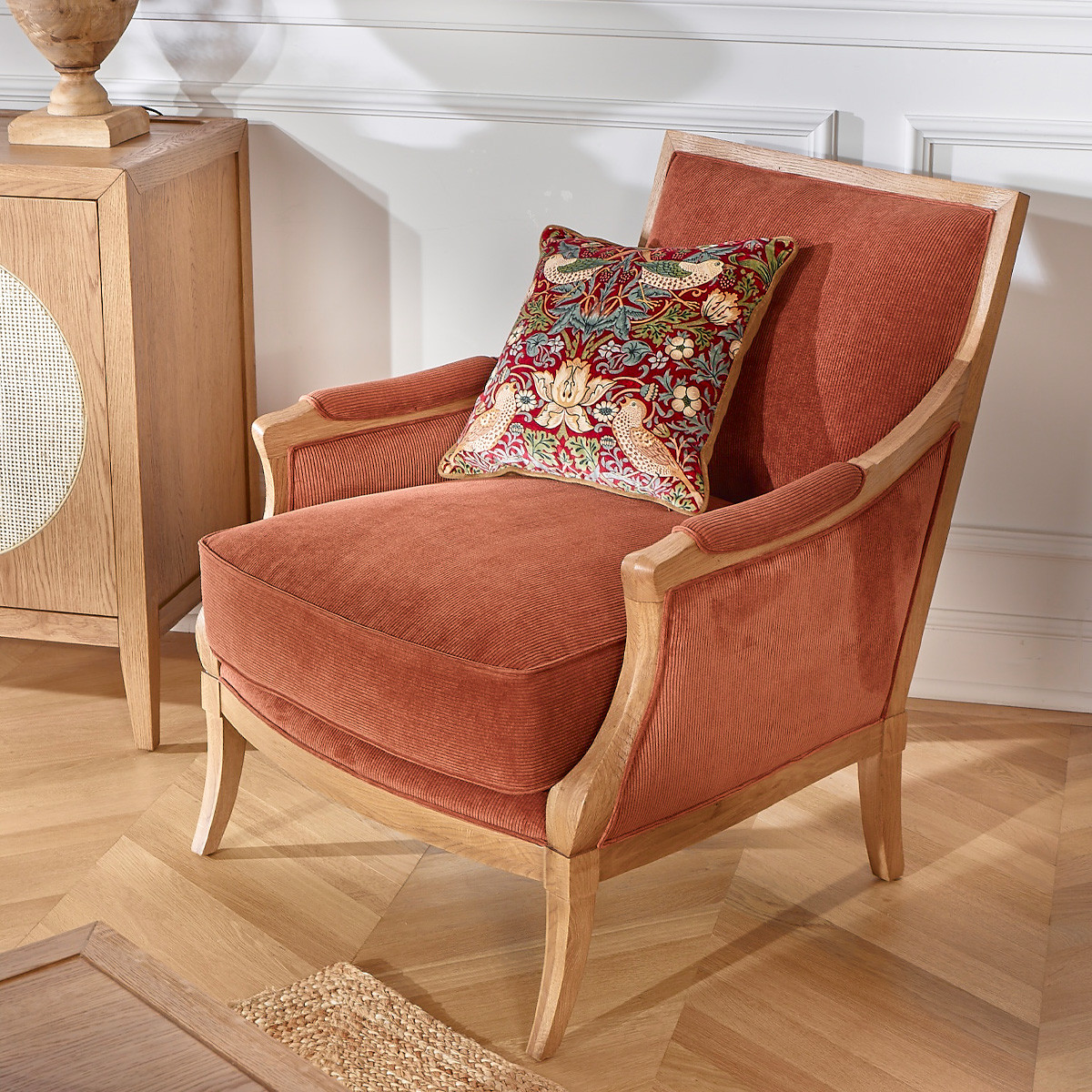 Fauteuil en chêne et velours côtelé MONTANA ecureuil, ROBIN DES BOIS