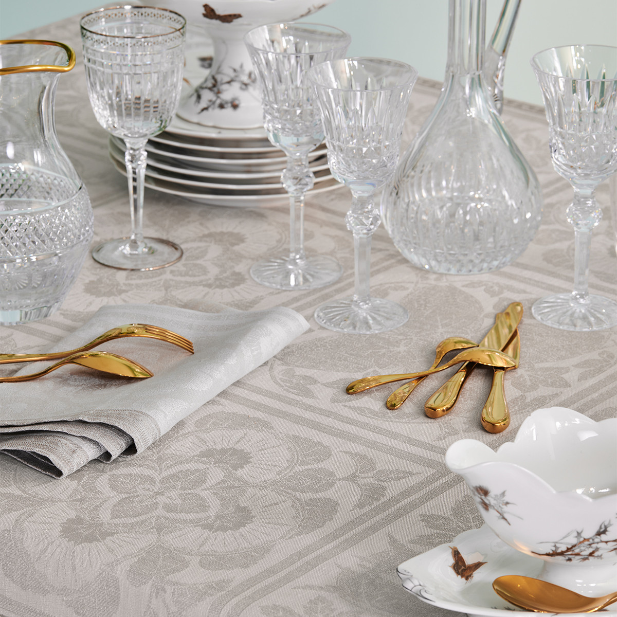 Chemin de table pur lin antitache HARMONIE beige, GARNIER THIEBAUT