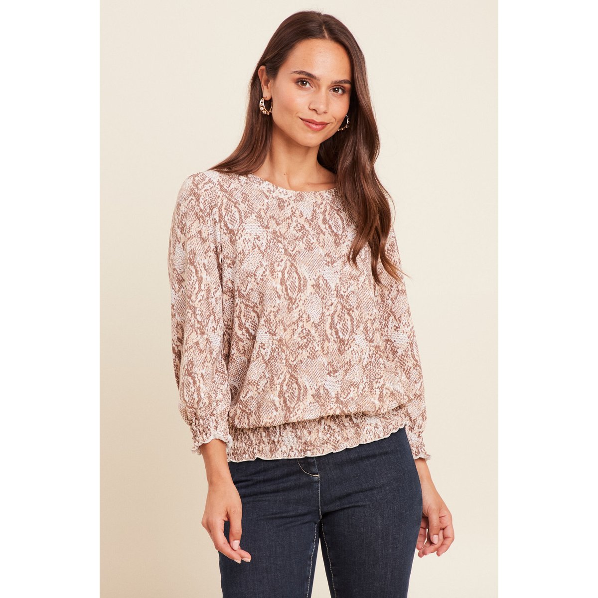T-shirt col rond manches 3/4 beige, BREAL