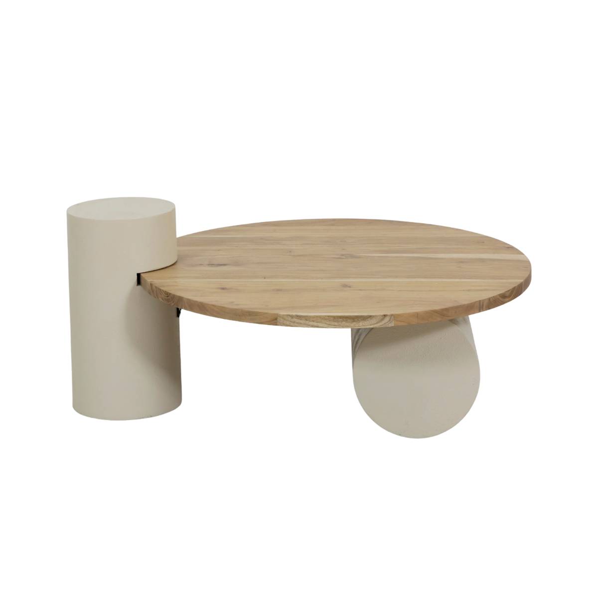 Table basse en bois effet béton ronde DALVA bois clair, MADE IN MEUBLES 
