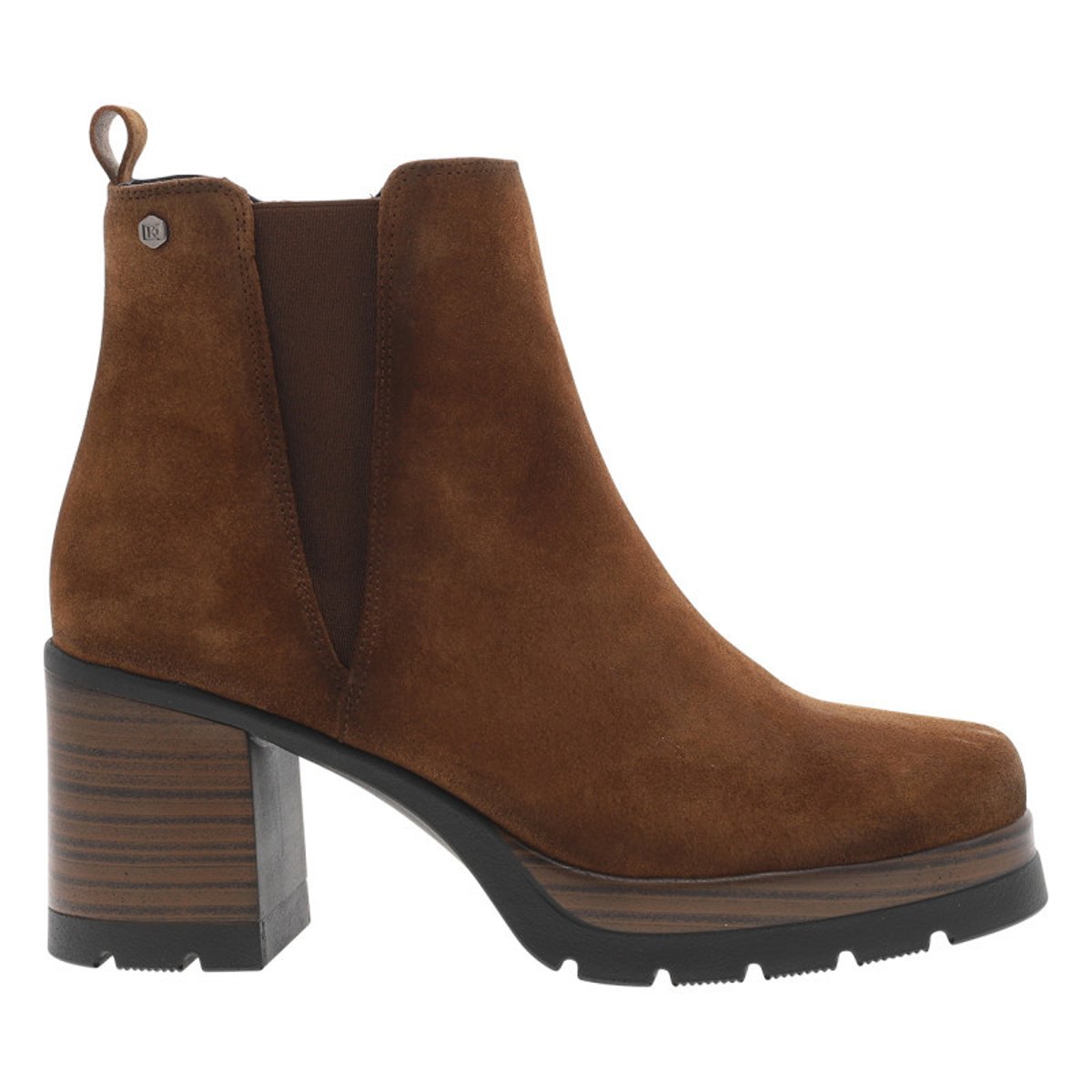 Boots brunes avec semelle à talon décroché haut et soufflets élastiqués brunes, DORKING