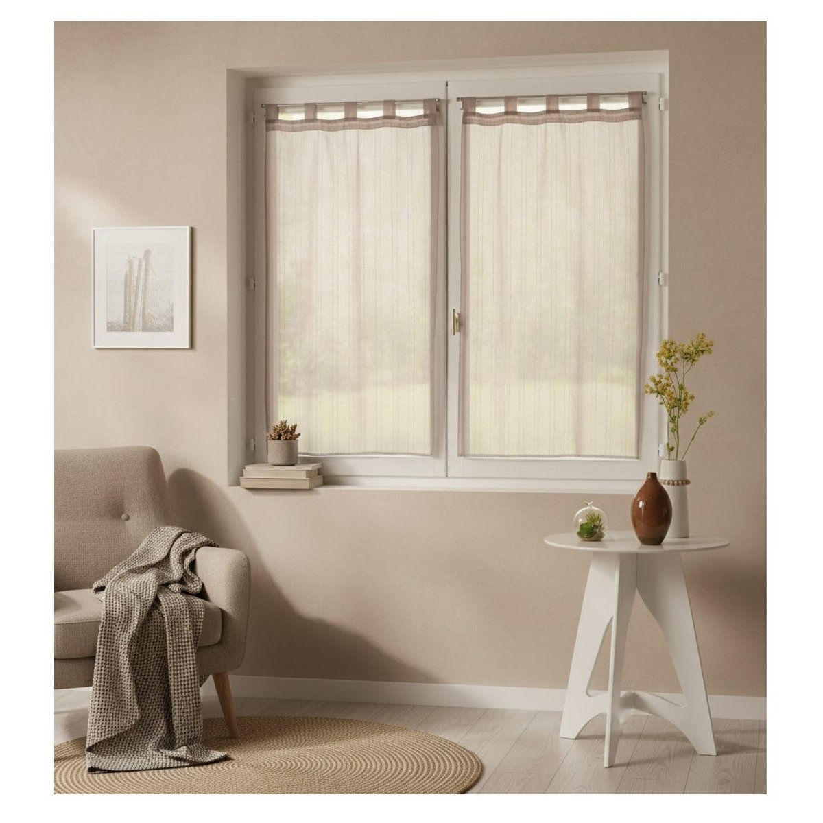 Paire de Voile raye Horizon taupe, EDEN