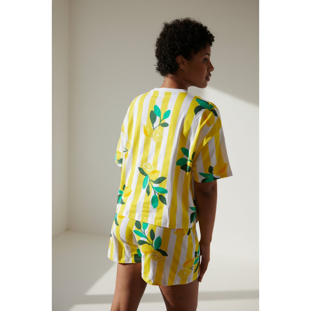 Pyjama coton imprimé citrons rayures jaune rayures citrons, WE ARE JOLIES