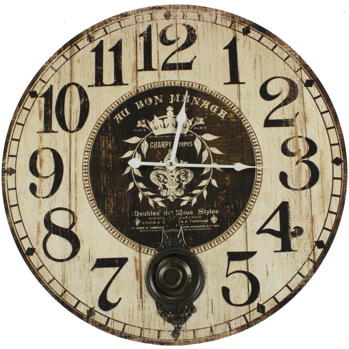 Horloge ancienne balancier au bon ménage blanc, DECORATION D’AUTREFOIS