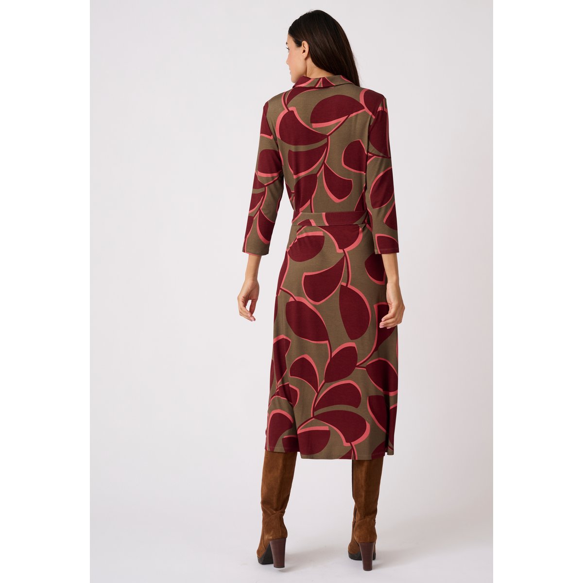 Robe maille stretch évasée vert feuillage, DAMART