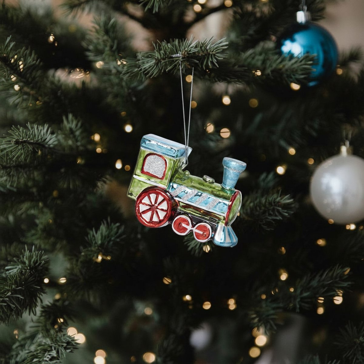 Suspension de noël locomotive en verre L11 vert, SIA DECO