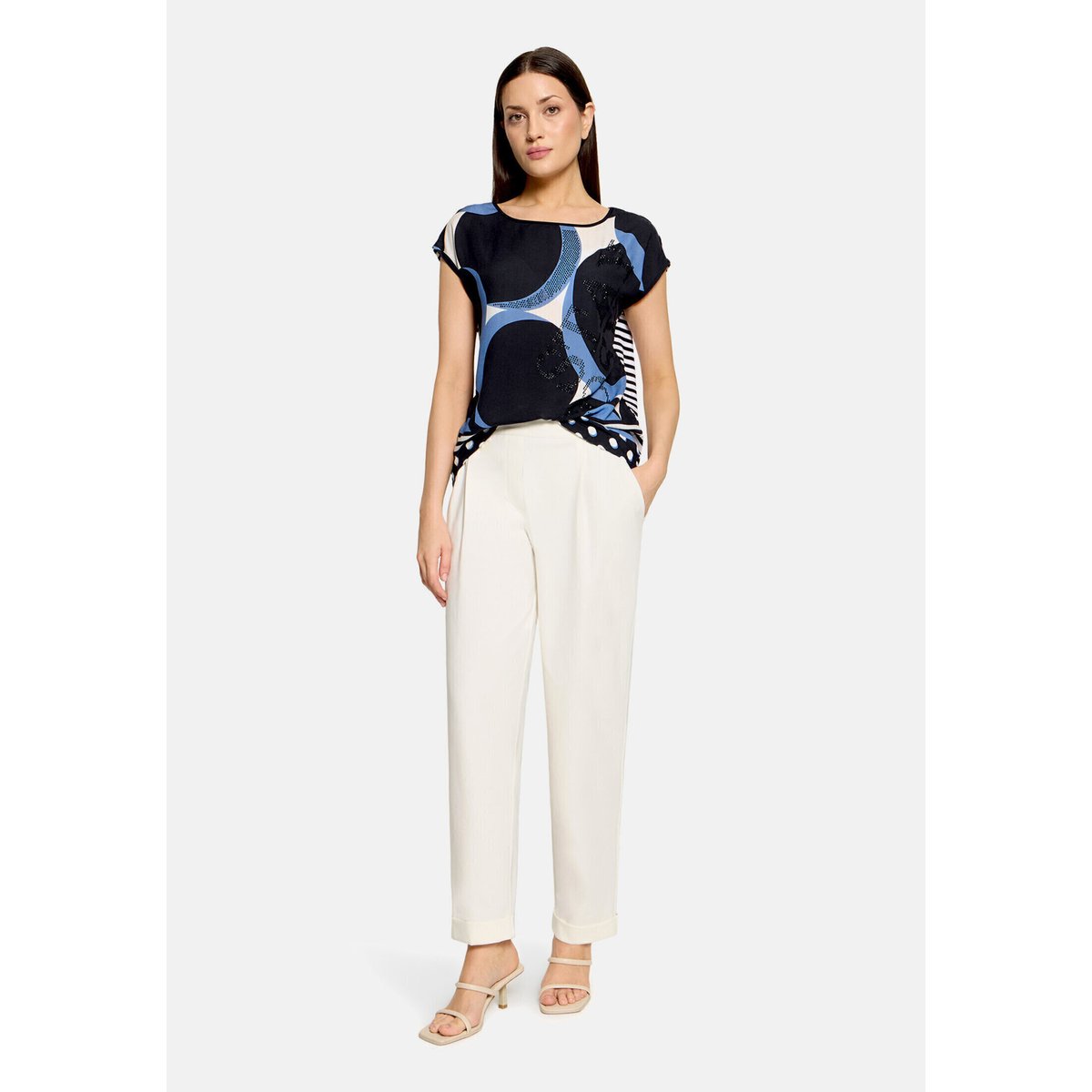 T-shirt façon blouse à impression bleu/blanc, BETTY BARCLAY