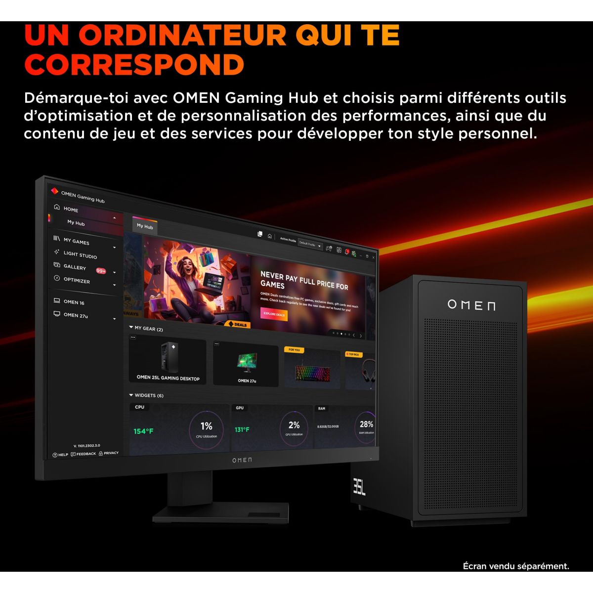 PC Gamer OMEN GT17-0007nf - AMD Ryzen 7 9800X3D - Nvidia GeForce RTX 5070 - 64 Go RAM DDR5 - SSD 4 To couleur unique, HP