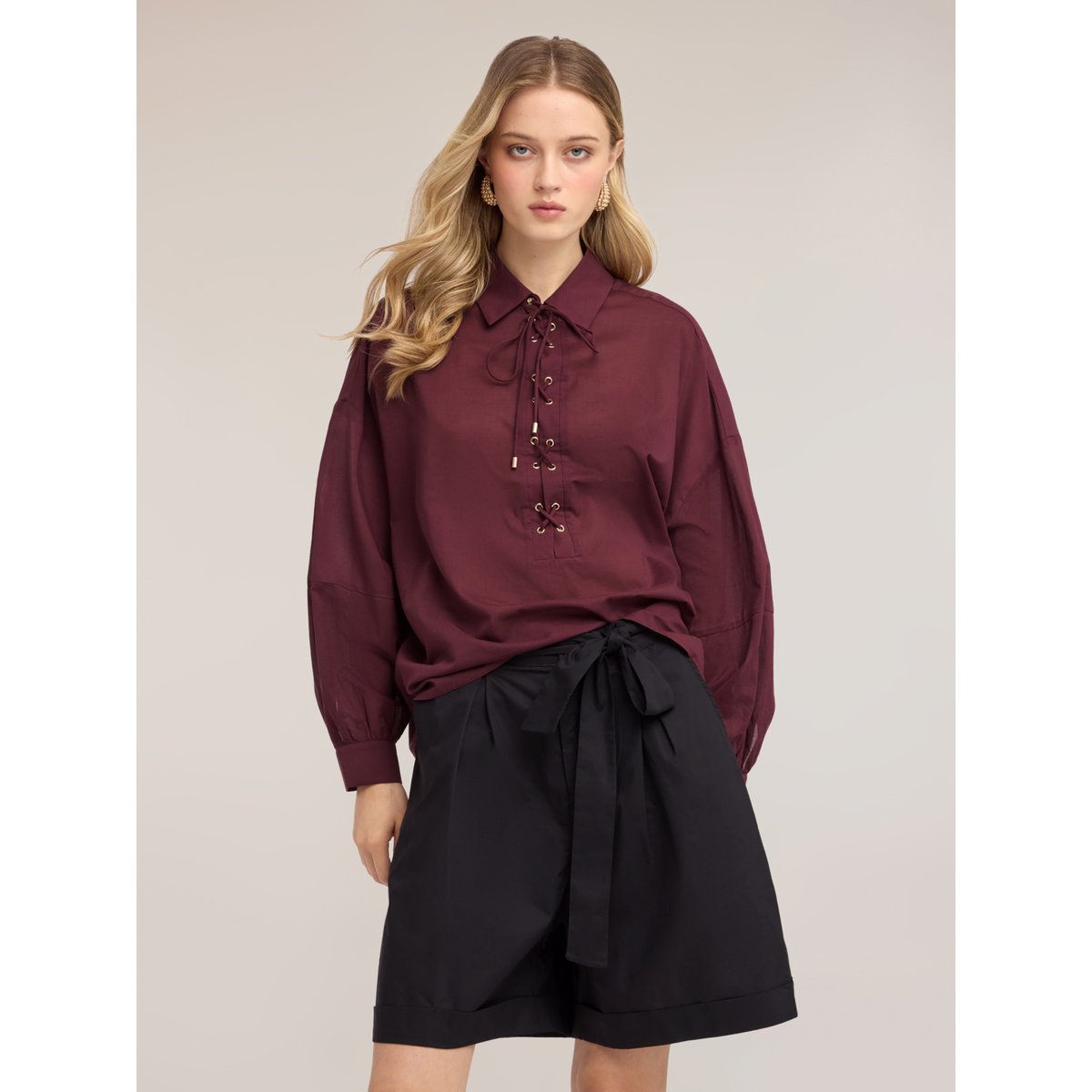 Chemise oversize avec lacets violet, MOTIVI