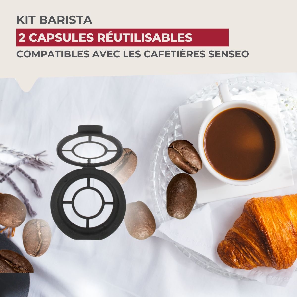 Ensemble de 4 capsules à café réemployables PETIT DÉJEUNER noir, FACKELMANN