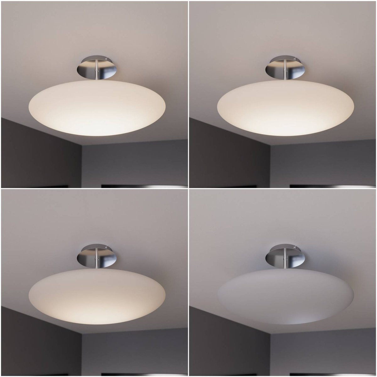 Plafonnier en verre moderneLED, Gunda blanc opale, chrome, nickel satiné, LINDBY