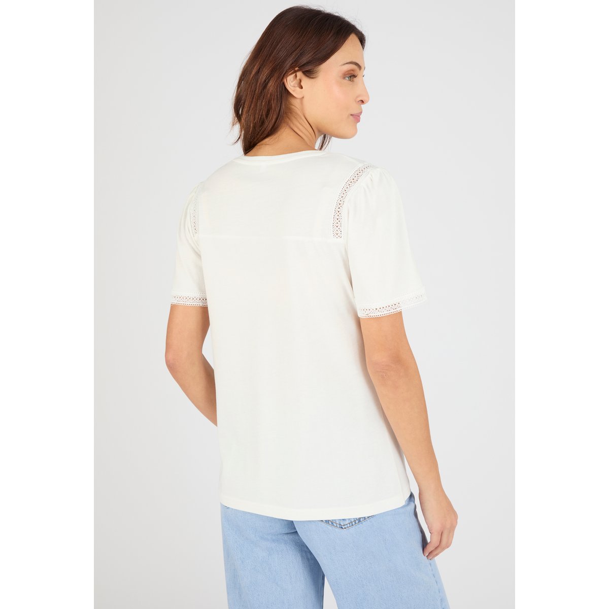 T-shirt détails dentelle blanc cassé, DAMART