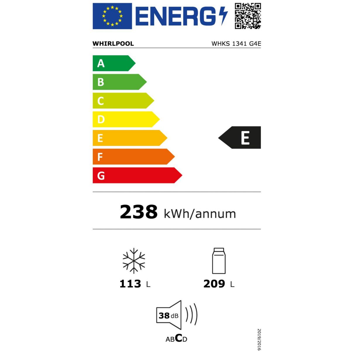 Réfrigérateur combiné WHKS1341G4E couleur unique, WHIRLPOOL