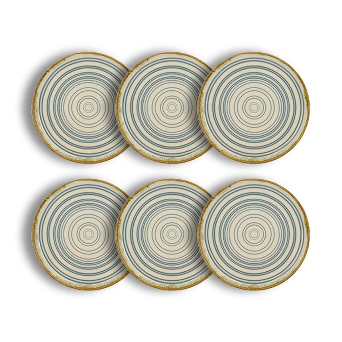 Lot de 6 assiettes à dessert 21cm en faïence, SPIRALE bleu, NOVASTYL