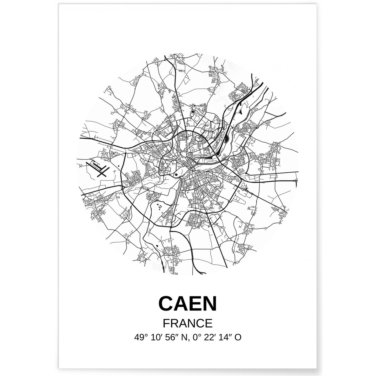 Affiche Carte Caen blanc, L'AFFICHERIE