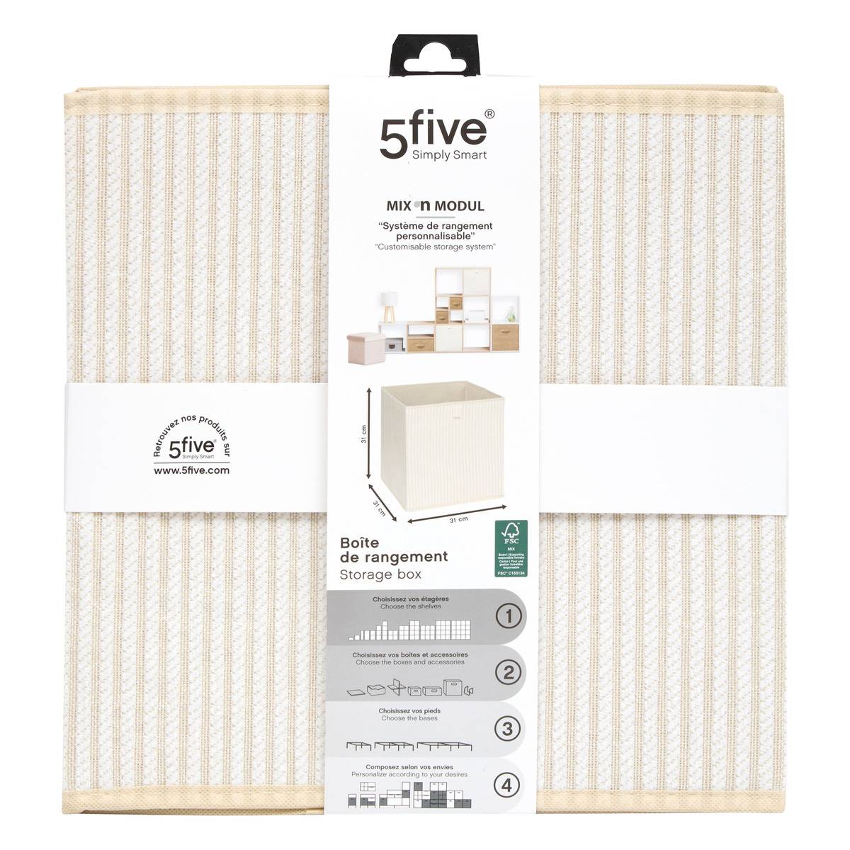 Panier de rangement en tissu MIX'N MODUL crème, 5FIVE SIMPLY SMART