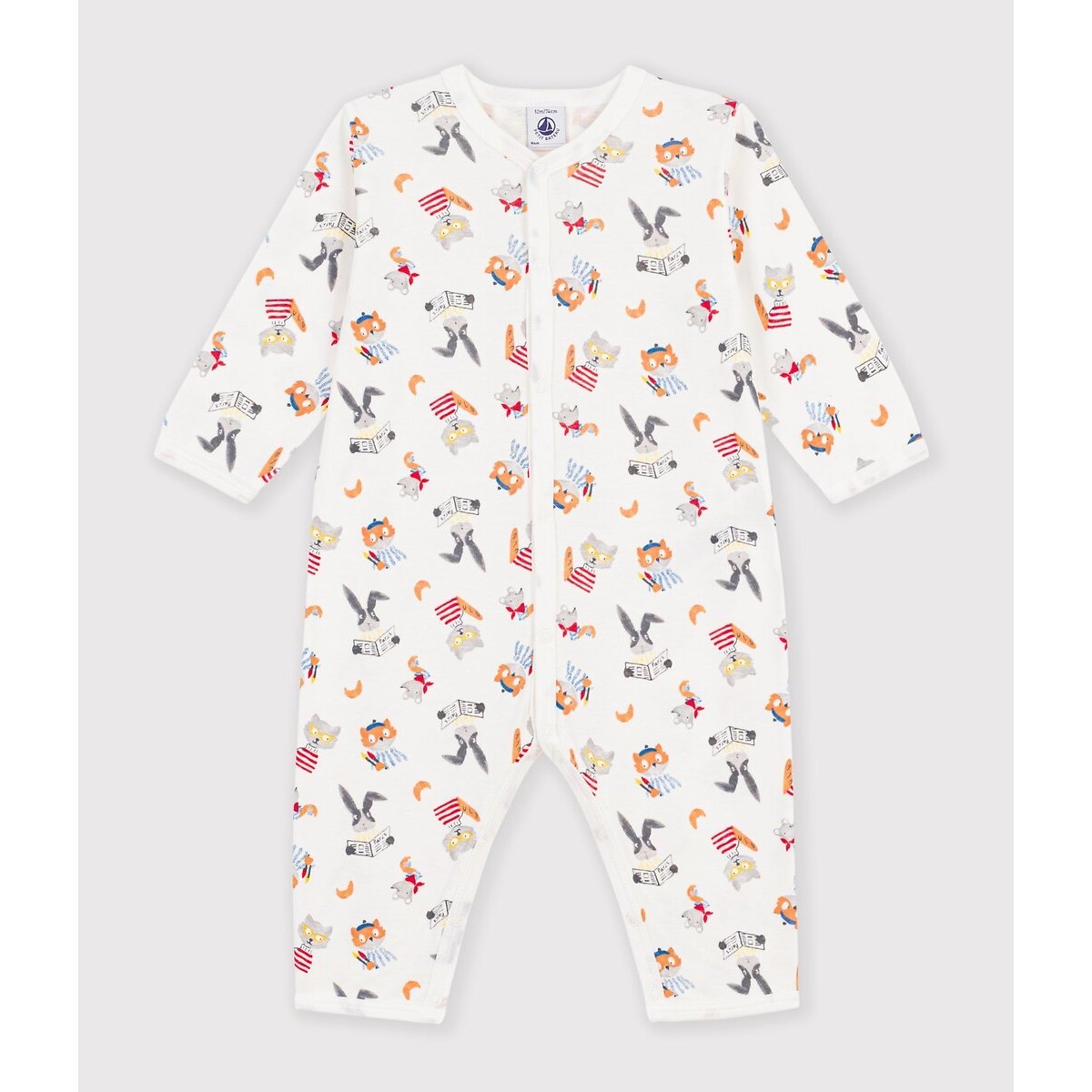 Pyjama en coton, imprimé animaux imprimé fond blanc, PETIT BATEAU