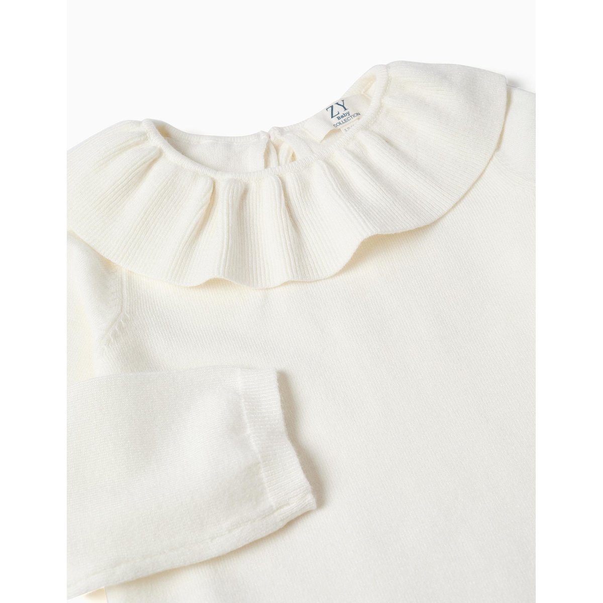 Pull en maille avec col à volants blanc, ZIPPY
