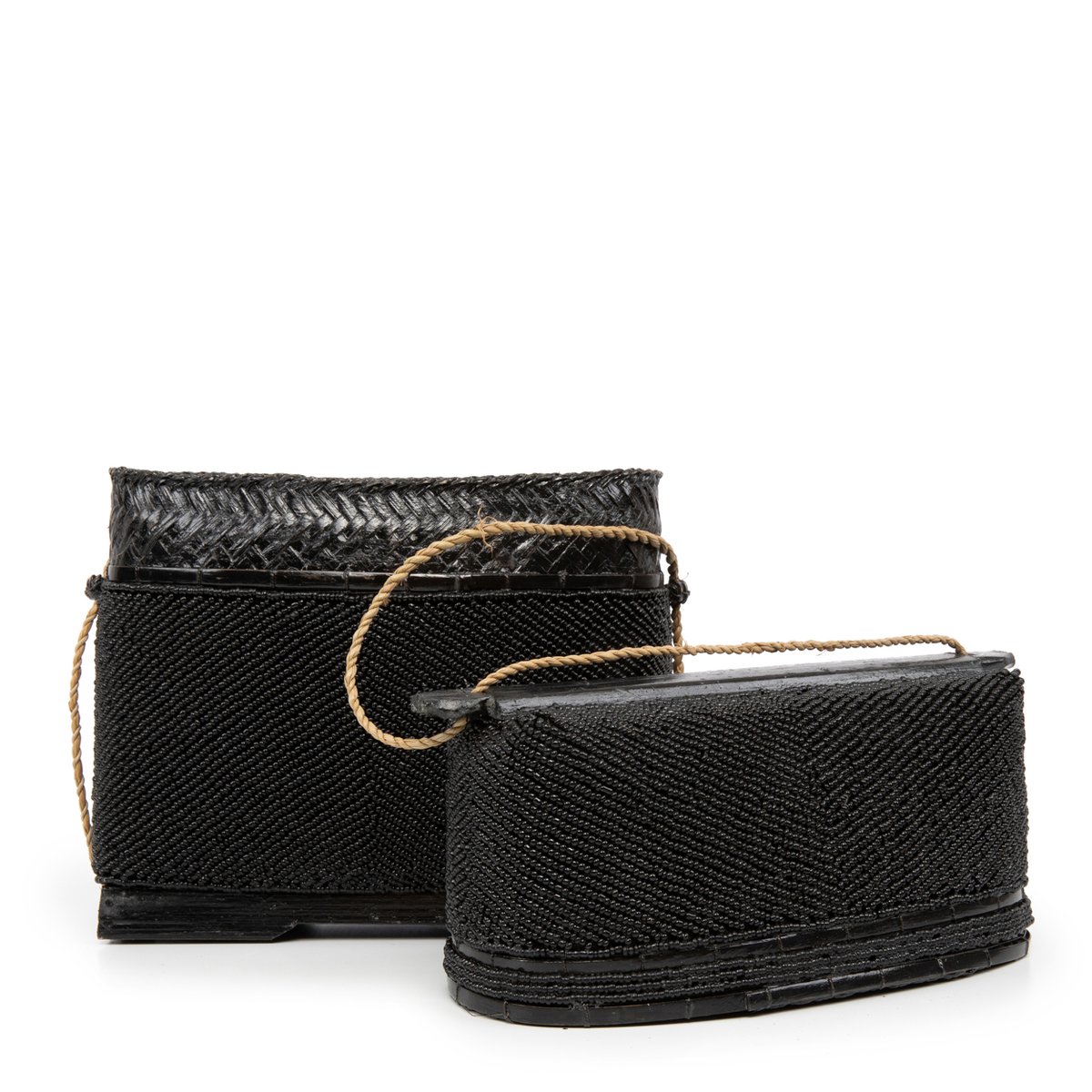 Panier en bambou et perles BEADED noir, BAZAR BIZAR