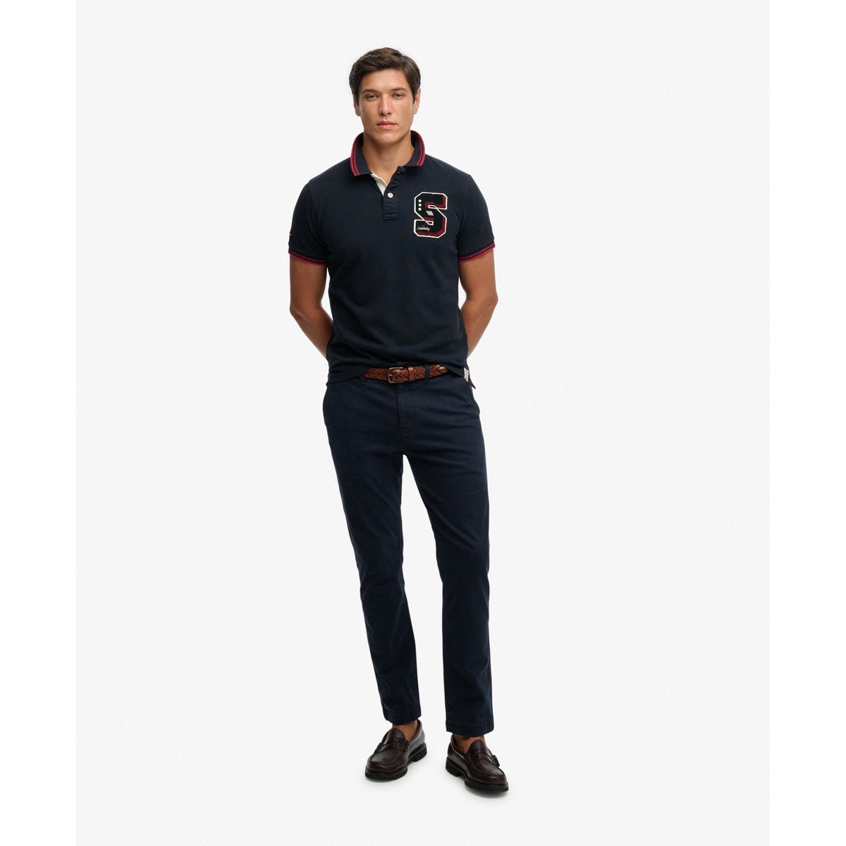 Polo Vintage Athletic Patch bleu marine éclipse, SUPERDRY