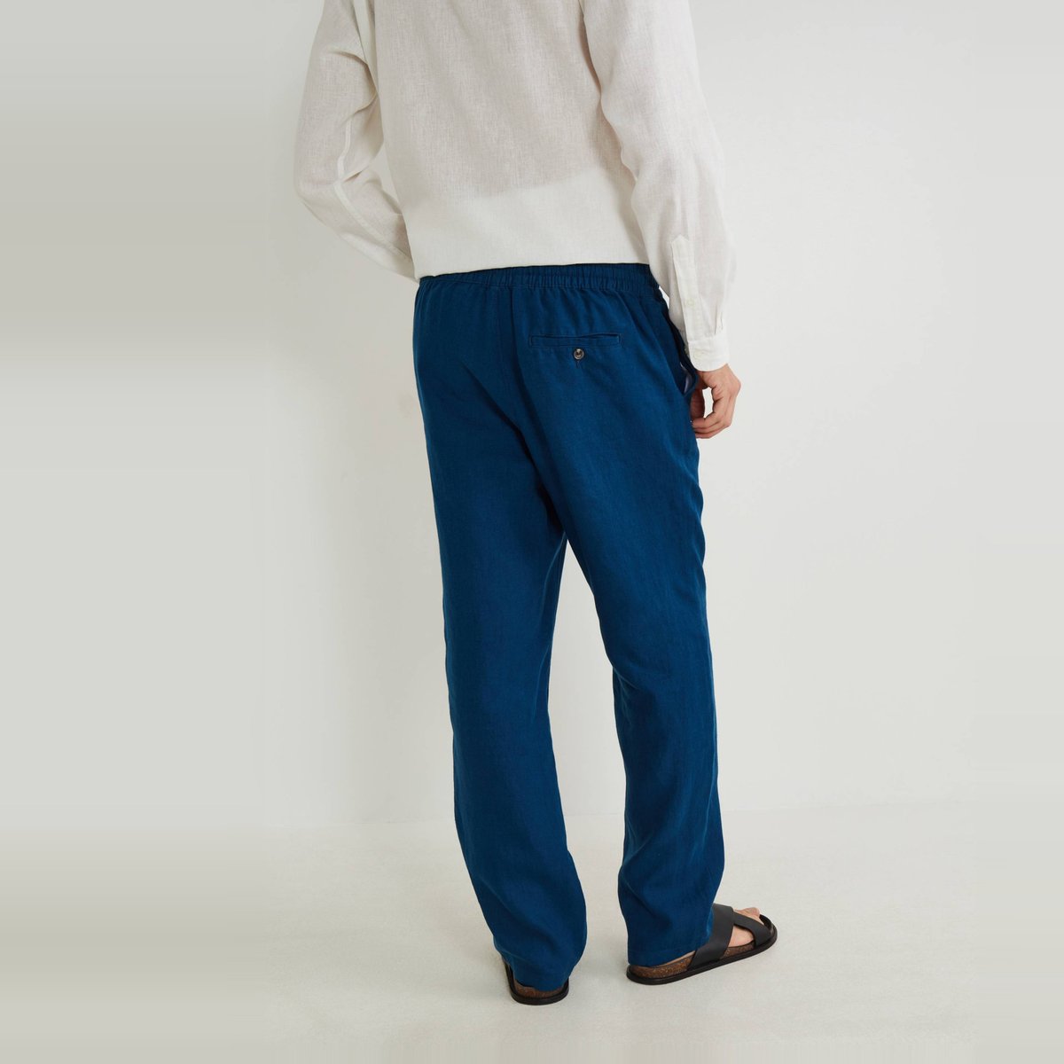 Pantalon élastiqué en lin poseidon, MONOPRIX