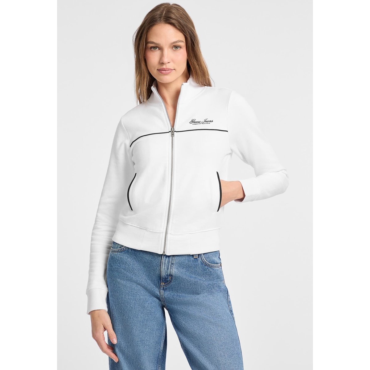 Sweat-Shirt Zippé Avec Logo blanc, GUESS JEANS