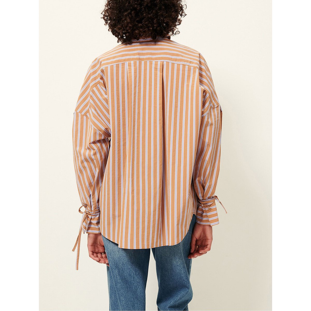 Chemise rayée ample, à manches longues avec liens à nouer, ARMANDO camel, SESSUN