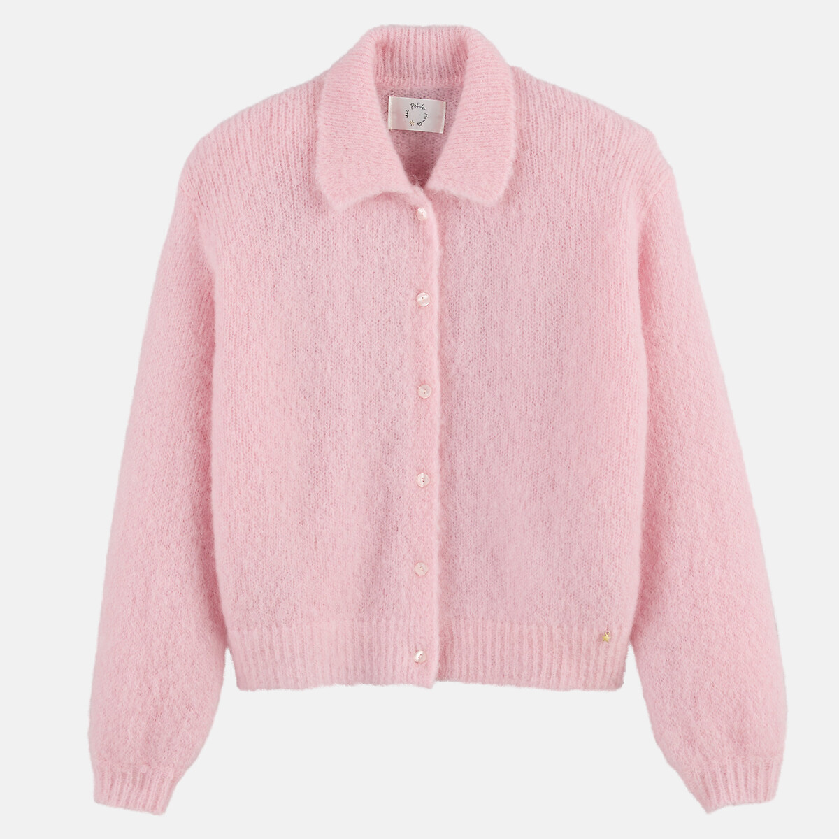 Gilet abbottonato, collo a polo, ALPOLO rosa pallido, DES PETITS HAUTS